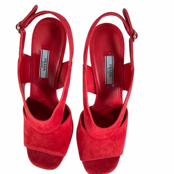 Prada Collection 1X890L Comoscio Women's Red Suede High Heel Pumps Shoes - Picture 8 of 13